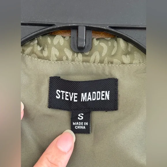 NWOT Steve Madden Mini Dress Size S Olive Green Subtle Leopard Print Faux Wrap - Picture 4 of 8